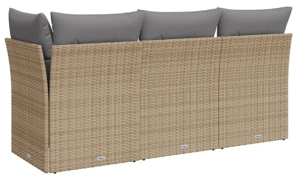 3 személyes bézs polyrattan kerti kanapé párnával
