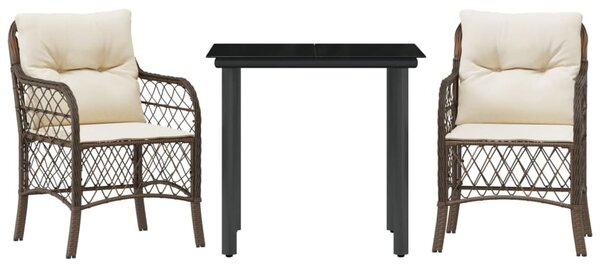 3 részes barna polyrattan bisztrógarnitúra párnákkal