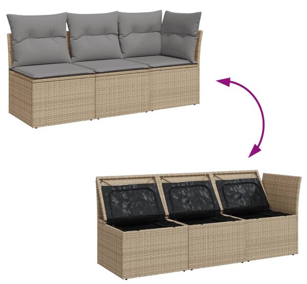 3 személyes bézs polyrattan kerti kanapé párnával