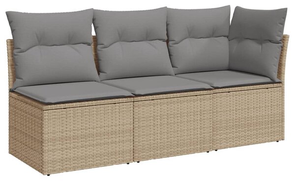3 személyes bézs polyrattan kerti kanapé párnával
