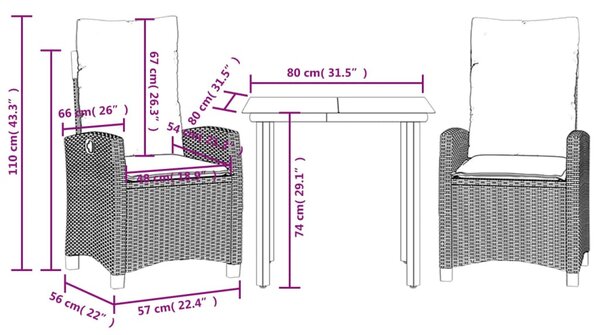3részes világosszürke polyrattan kerti étkezőgarnitúra párnával