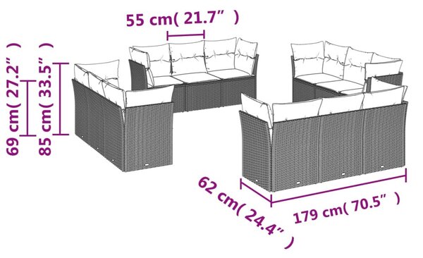 12 részes bézs polyrattan kerti ülőgarnitúra párnákkal