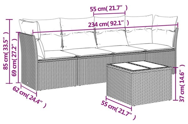 5 részes barna polyrattan kerti ülőgarnitúra párnával