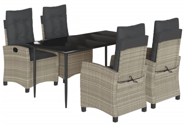 5részes világosszürke polyrattan kerti étkezőgarnitúra párnával