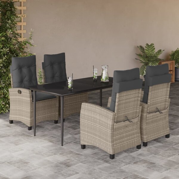 5részes világosszürke polyrattan kerti étkezőgarnitúra párnával
