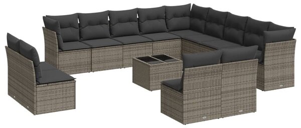 14 részes szürke polyrattan kerti ülőgarnitúra párnákkal