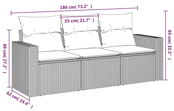 3 részes bézs polyrattan kerti ülőgarnitúra párnákkal