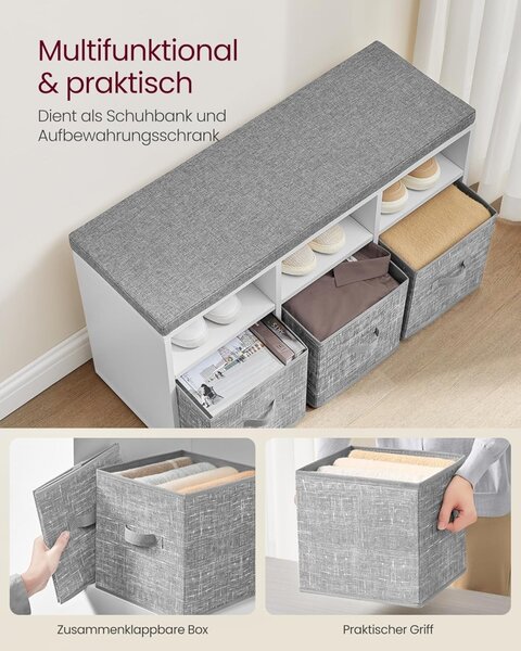 Cipőtárolós pad tárolórekesszel, Vasagle, szürke, 87x30.3x48 cm