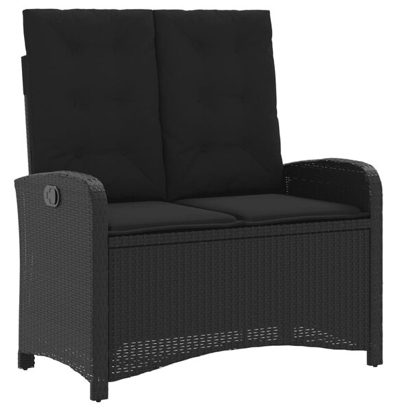 Fekete polyrattan dönthető kerti pad párnával