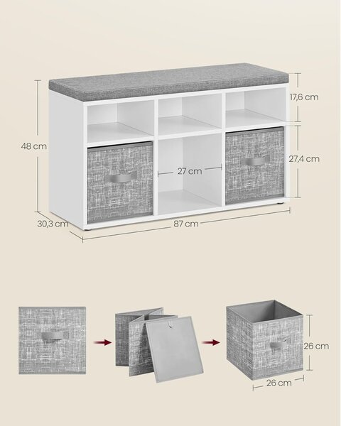 Cipőtárolós pad tárolórekesszel, Vasagle, szürke, 87x30.3x48 cm