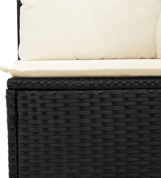 Fekete polyrattan kerti sarokkanapé párnával