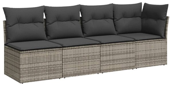 4 személyes szürke polyrattan kerti kanapé párnával
