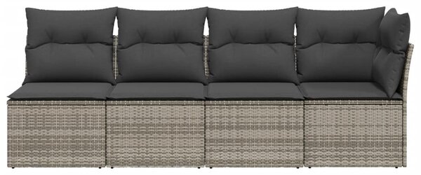4 személyes szürke polyrattan kerti kanapé párnával