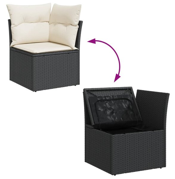 Fekete polyrattan kerti sarokkanapé párnával