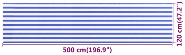 Kék és fehér HDPE erkélytakaró 120 x 500 cm