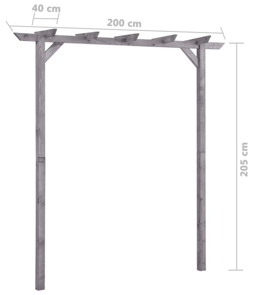 Szürke impregnált fenyőfa kerti pergola 200 x 40 x 205 cm