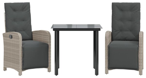 3 részes világosszürke polyrattan bisztrógarnitúra párnákkal