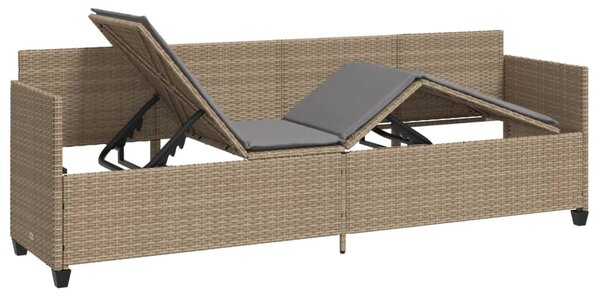 Bézs polyrattan napozóágy párnával