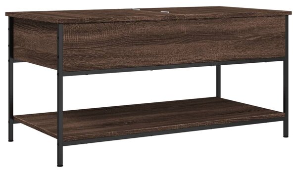 Barna tölgy színű szerelt fa és fém dohányzóasztal 100x50x50 cm