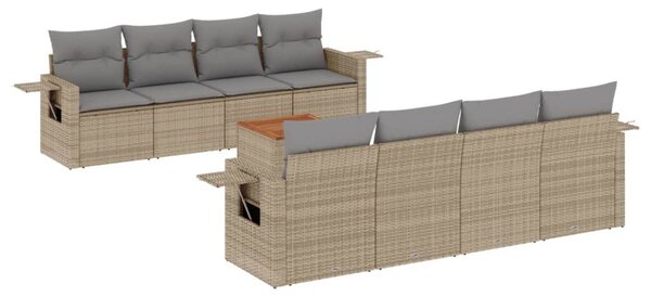 9 részes vegyes bézs polyrattan kerti ülőgarnitúra párnákkal