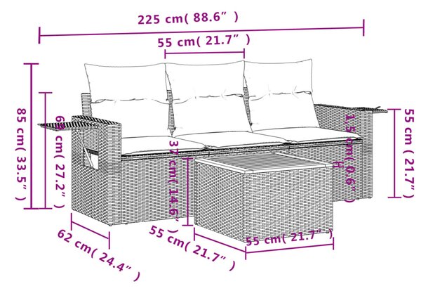 4 részes fekete polyrattan kerti ülőgarnitúra párnákkal