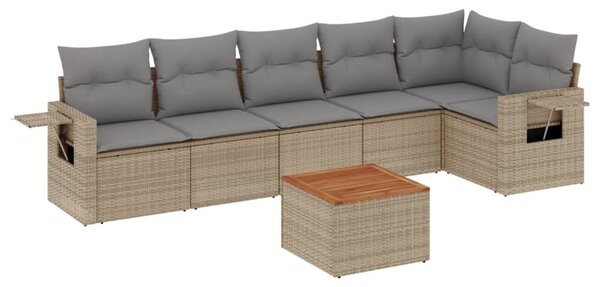 7 részes bézs polyrattan kerti ülőgarnitúra párnákkal