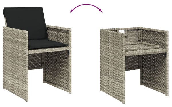 7 részes világosszürke polyrattan kerti étkezőszett párnával