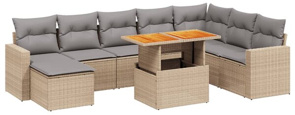 9 részes bézs polyrattan kerti ülőgarnitúra párnákkal