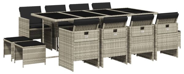 13 részes szürke polyrattan kerti étkezőgarnitúra párnákkal