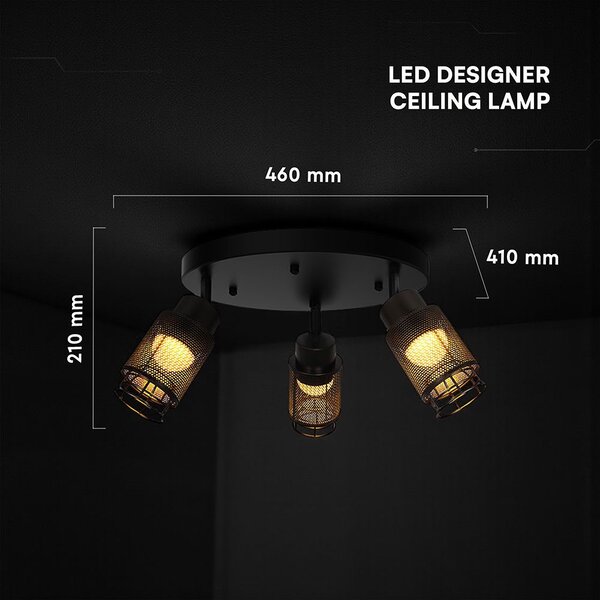 V-TAC mennyezeti dekoratív kerek 3x6W LED lámpatest, meleg fehér, fekete - SKU 24119
