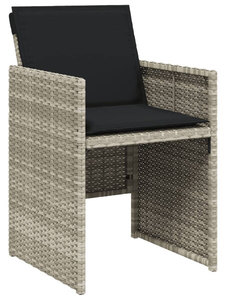 7 részes világosszürke polyrattan kerti étkezőszett párnával