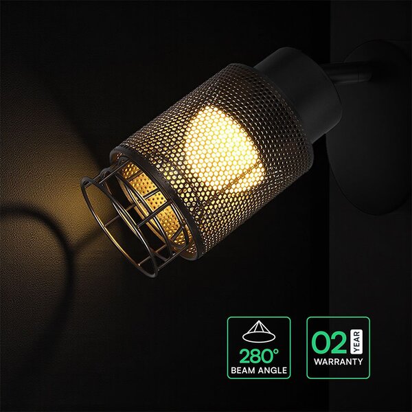 V-TAC fali dekoratív 6W LED lámpatest, meleg fehér, fekete - SKU 24122