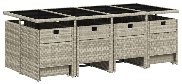 13 részes szürke polyrattan kerti étkezőgarnitúra párnákkal