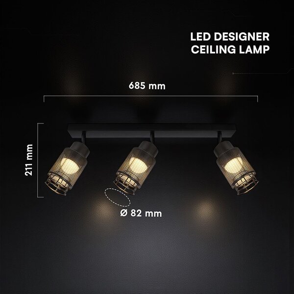 V-TAC mennyezeti dekoratív lineáris 3x6W LED lámpatest, meleg fehér, fekete - SKU 24121
