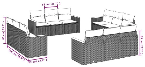 12 részes fekete polyrattan kerti ülőgarnitúra párnákkal