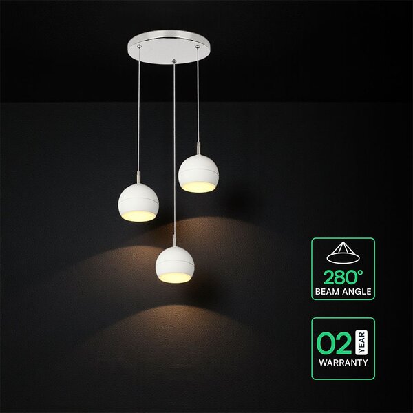 V-TAC mennyezeti dekoratív kerek 3x10W LED lámpatest, kerámia és fém, meleg fehér, fehér - SKU 24129
