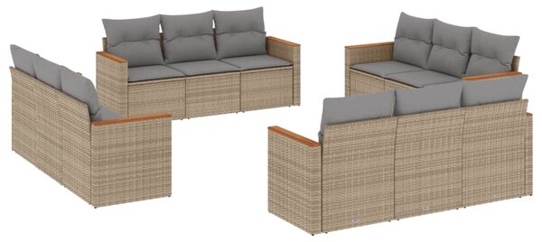 12 részes vegyes bézs polyrattan kerti ülőgarnitúra párnákkal