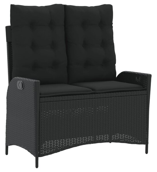 4 részes fekete polyrattan kerti étkezőszett párnákkal