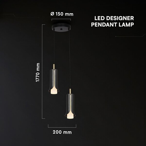 V-TAC mennyezeti dekoratív kerek 2x5W LED lámpatest, meleg fehér, homokfekete - SKU 24134