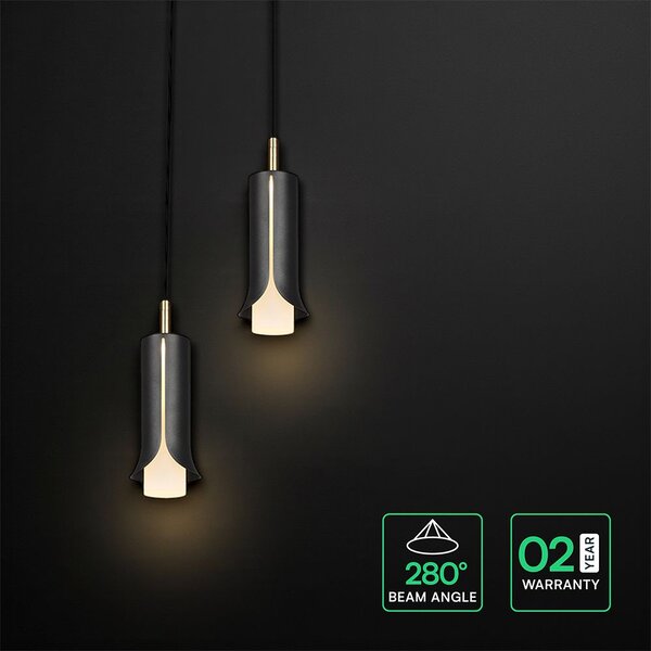 V-TAC mennyezeti dekoratív kerek 2x5W LED lámpatest, meleg fehér, homokfekete - SKU 24134