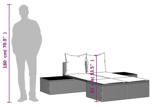 Szürke polyrattan dupla napozóágy párnával