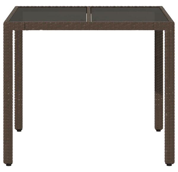 Barna polyrattan üveglapos kerti asztal 90 x 90 x 75 cm