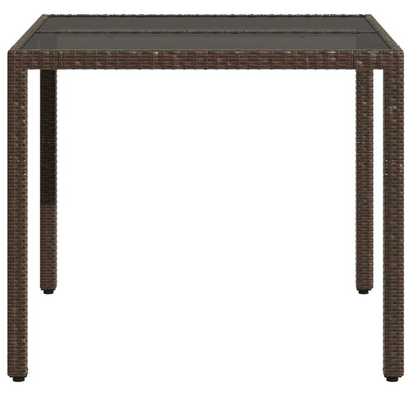 Barna polyrattan üveglapos kerti asztal 90 x 90 x 75 cm