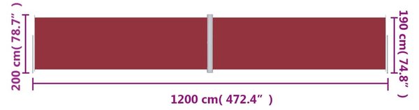 Piros behúzható oldalsó napellenző 200 x 1200 cm