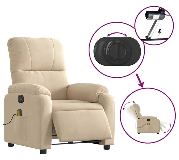 Krémszínű mikroszálas szövet elektromos dönthető masszázsfotel