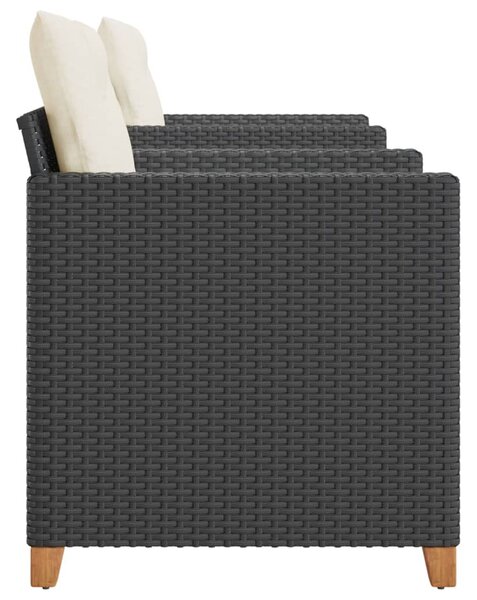 3 részes fekete polyrattan és akácfa bisztrószett párnákkal