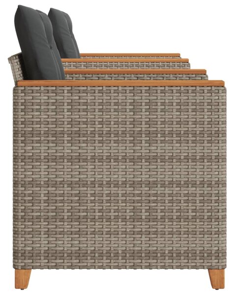 3 részes szürke polyrattan és akácfa bisztrószett párnákkal