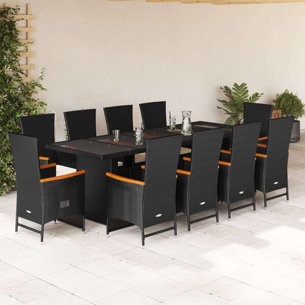 VidaXL - 11 Fős Kerti Étkezőgarnitúra - Polyrattan - Fekete