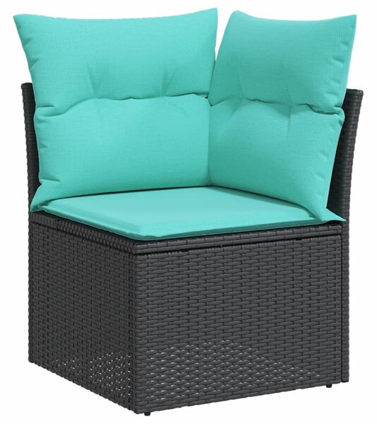 8 részes fekete polyrattan kerti ülőgarnitúra párnával
