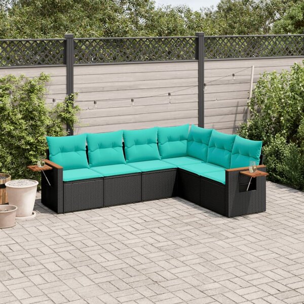 6 részes fekete polyrattan kerti ülőgarnitúra párnával